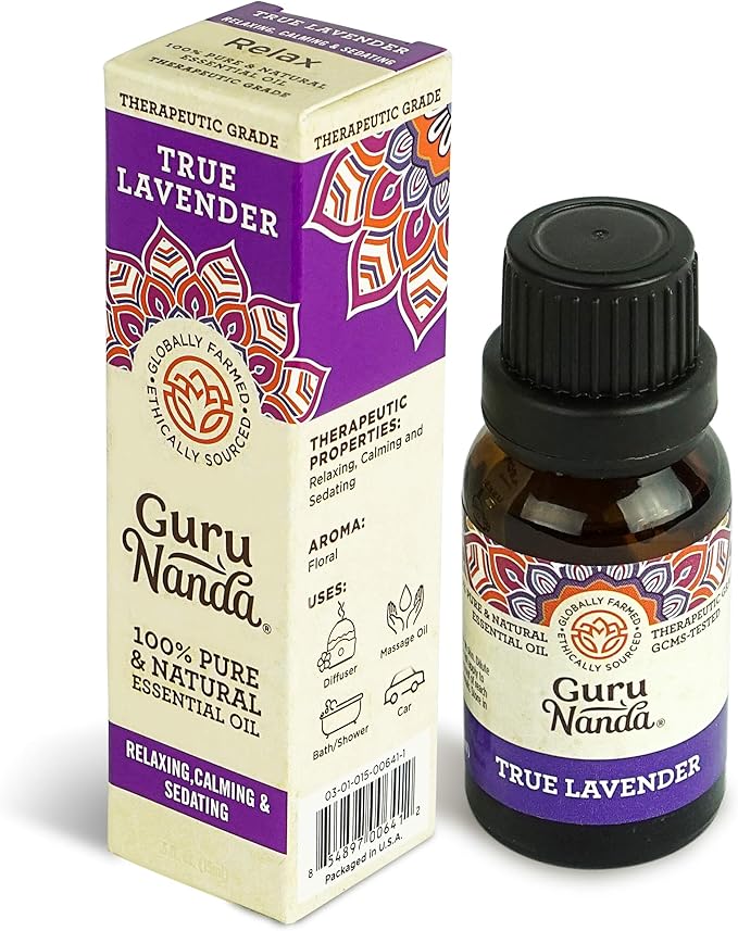 GuruNanda Lavender Essential Oil, 100% Pure, Natural & Undiluted Aromatherapy Oil for Diffusers, Massage & DIY Recipes, Aids Relaxation and Feeling of Calmness (0.5 FL Oz)