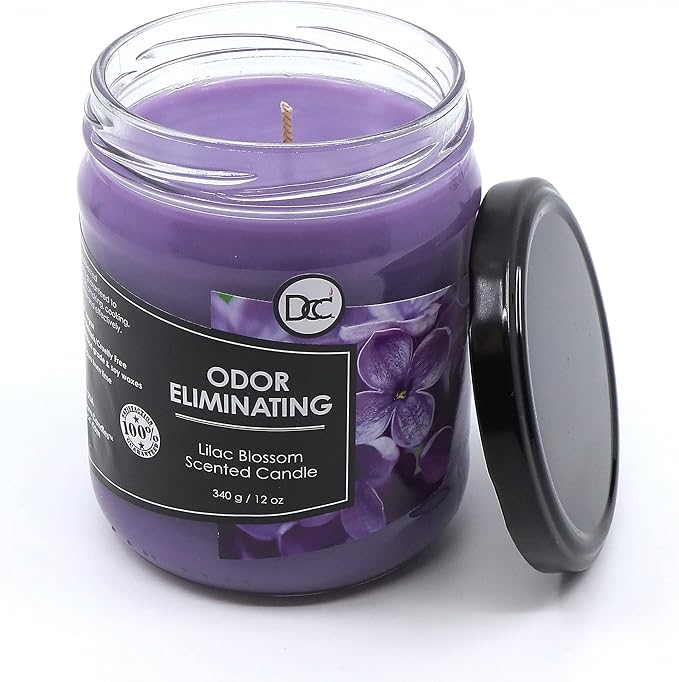 Lilac Blossom Odor Eliminating Highly Fragranced Candle - Eliminates 95% of Pet, Smoke, Food, and Other Smells Quickly - Up to 80 Hour Burn time - 12 Ounce Premium Soy Blend