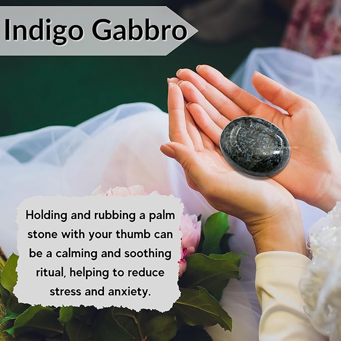 Amazing Gemstone Indigo Gabbro Jasper Palm Stone - Hot Massage Worry Stone for Natural Body Chakra Balancing, Reiki Healing and Crystal Grid