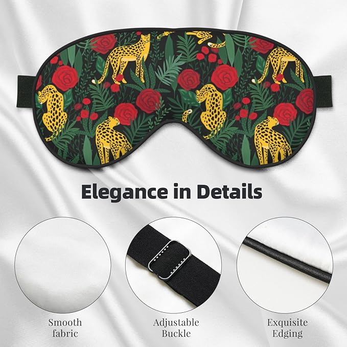 Leopard Tropical Palm Rose Sleep Mask - Soft Comfort Eye Shade - Blackout Eye Cover for Deep Rest Travel Nap Meditation