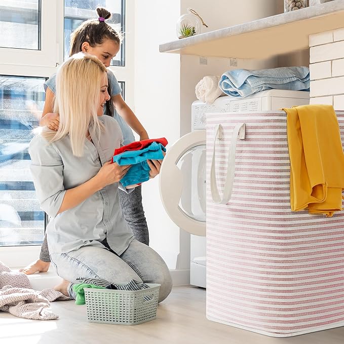 Lifewit 3 Pack Laundry Hamper Large Collapsible Laundry Baskets, Freestanding Waterproof Clothes Hamper with Easy Carry Handles in Laundry Room Bedroom Bathroom College Dorm for Adults, Pink, 3 x 80L