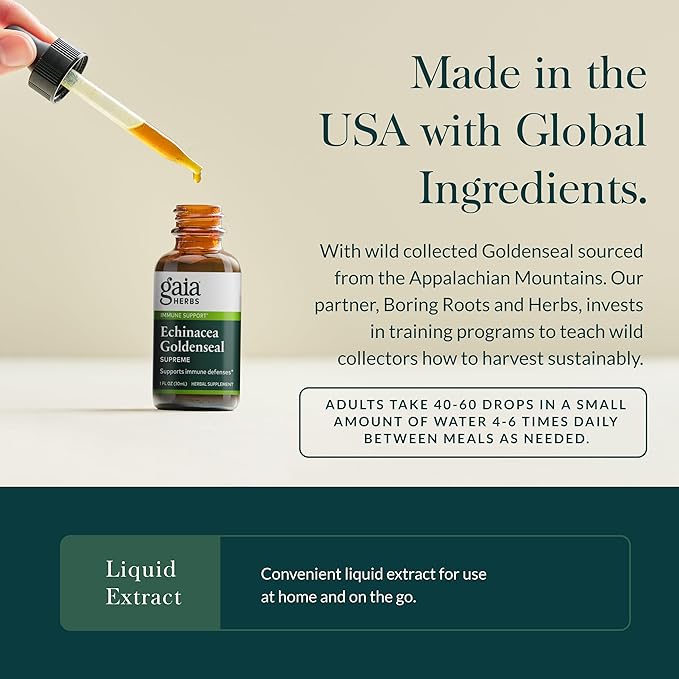 Gaia Herbs Echinacea Goldenseal Supreme - Goldenseal Root Herbal Nutrient Complex for Immune Support - Convenient Liquid Extract - Soy, Dairy & Gluten Free - 1 oz
