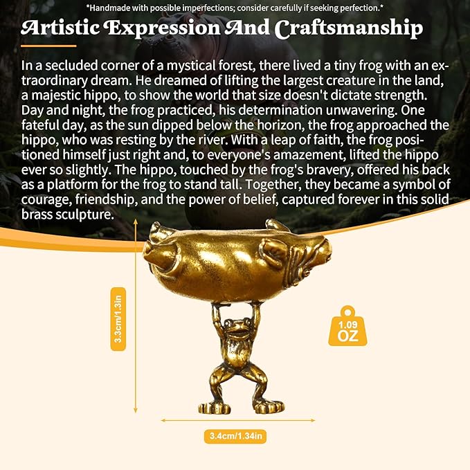 CHOVY Frog & Hippo Sculpture - 100% Solid Brass Tiny Hero Lifting Giant, Whimsical Underdog Story Decor, Unique Office & Bookshelf Statue, Inspirational Gift for Motivational & Fantasy Lovers