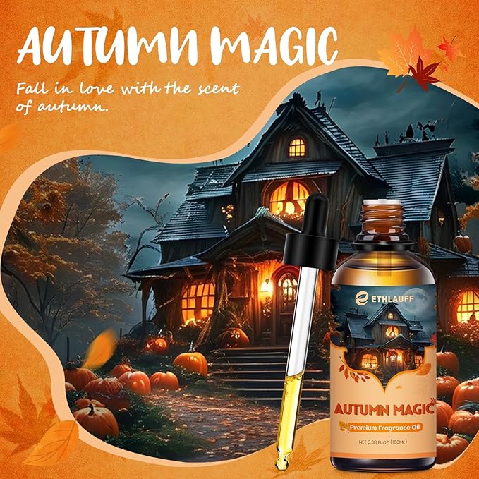 Autumn Magic Essential Oil, 100ml Fall Essential Oil for Diffusers for Home, Autumn Scented Oils for Candle & Soap Making, Bath Bombs, Massage - 3.38FL.OZ