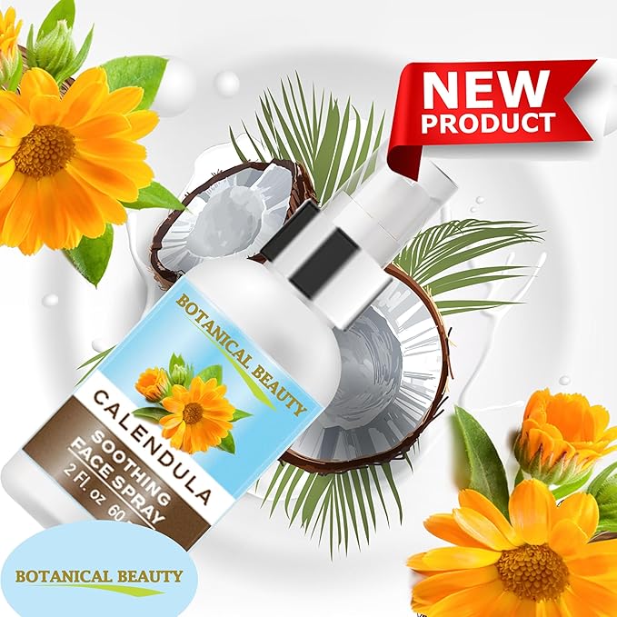 Botanical Beauty Calendula Face Spray - Soothing, Hydrating Mist for Sensitive Skin, Face & Body - 100% Natural, Unscented, Vegan - Eczema, Acne, Dry Skin Relief 2 Fl Oz - 60 ml.