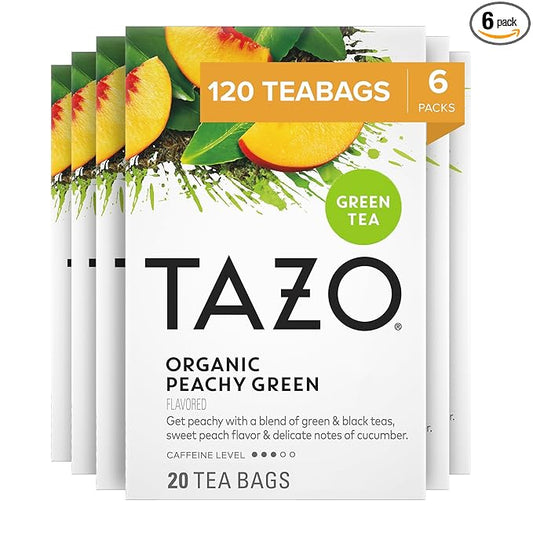 TAZO Organic Peachy Green Tea Bags, Caffeinated Tea, 120 Total Bags (20ct - Pack of 6)