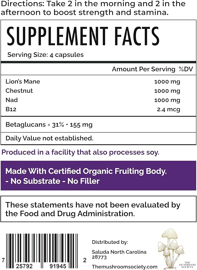 Everyday Youth - Anti-Aging Supplement - Brain & Cellular Energy Formula – Lion’s Mane, Chestnut, NAD, B12 + Beta-Glucans - 60 Vegan Capsules