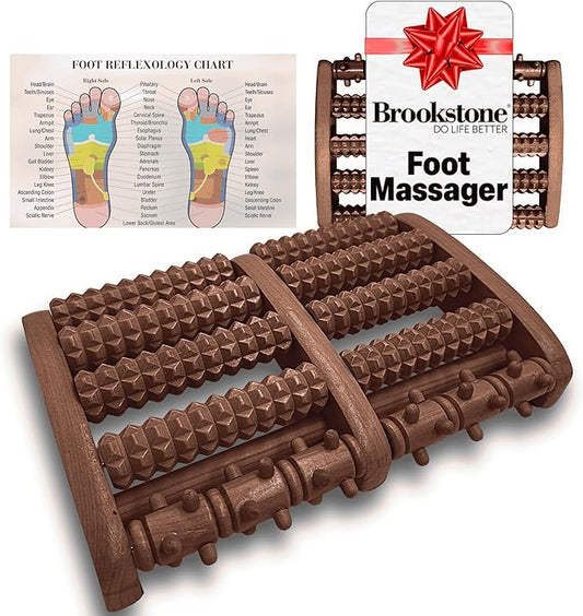 Brookstone Foot Roller Massager for Plantar Fasciitis Relief - Wooden Massage Roller for Foot Health - Stimulate Reflexes & Relieve Stress - Ideal Gift for Mom, Dad, Elderly