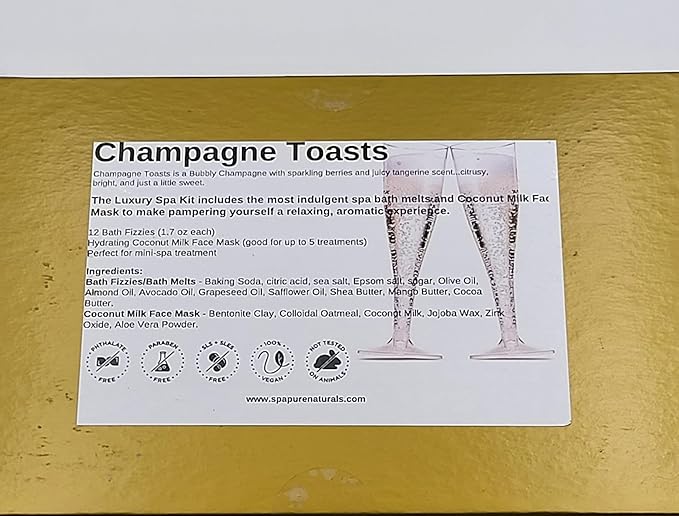 Gift Set Bath Melts, USA Made, Natural Ingredients, Ultra-Moisturizing, with Coconut Milk Moisturizing Face Mask, Gift Ideas (12 Count) Pack of 1 (Champagne Toasts)