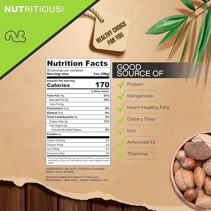 NUT CRAVINGS - Mixed Nuts (In Shell) Brazil, Walnuts, Filberts, Almonds, Pecans (80oz - 5 LB) Packed Fresh in Resealable Bag - Healthy Snack, Food Assortments