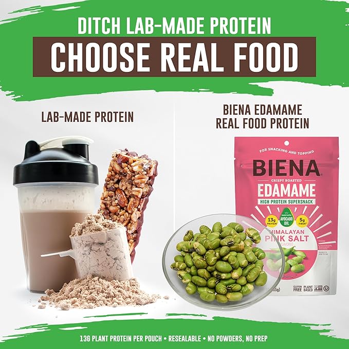 Biena Crispy Roasted Edamame Beans Snack – High Protein Snack for Adults & Kids, 12g-13g Protein per Serving - Made with Avocado Oil – Vegan, Low Carb, Gluten-Free – 3-Pack 4.75oz, Himalayan Pink Salt