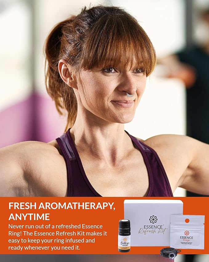 Essence Wearable Aromatherapy Nasal Diffuser – Orange Essential Oil Nose Ring Silicone Inhaler for Stress & Mood Support - Made in USA & Travel-Friendly