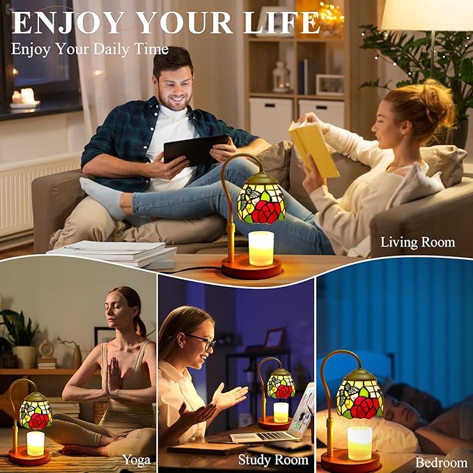 Candle Warmer Lamp with Timer Dimmer, Butterfly Tiffany Style Stained Glass Candle Lamp Warmer, Adjustable Wax Melt Warmer with 2 Bulbs for Small Jar Candles Birthday Gifts for Women Mom Friend