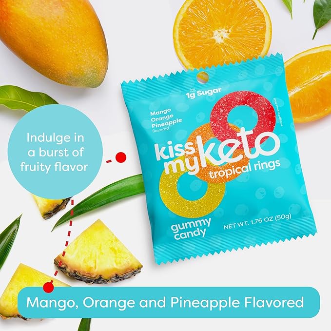 Kiss My Keto Sugar Free Gummies, Gummy Ring 24-Pack – Satisfy Cravings while Staying in Ketosis – High Fiber, 2g Net Carbs, Non-GMO, Vegan, & No Gluten – Calorie-Friendly Vegan Candy