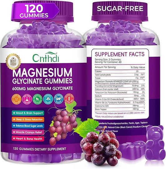 Magnesium Glycinate Gummies 600mg, Sugar Free Chewable Magnesium Gummies with Black Currant for Men & Women, Supports Evening Routine & Inner Balance, No Melatonin, Vegan, 60 Days Supply