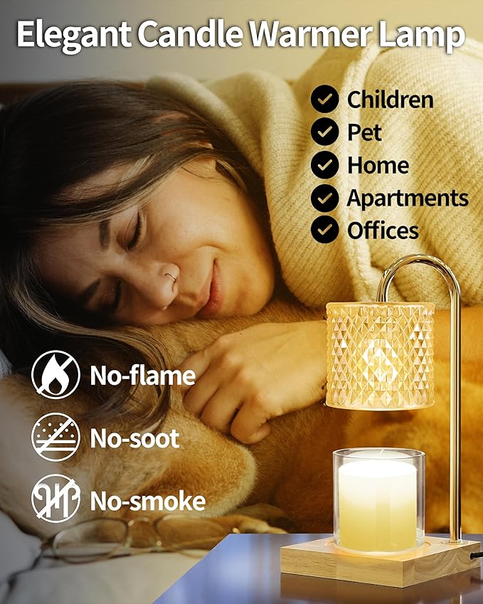Candle Warmer Lamp with Timer Dimmer, Birthday Gifts for Women Mom, House Warming Gifts, Elegant New Home Decor, Wax Warmer for Jar Candles, Heater Lamp for Scented Wax, Amber Glass