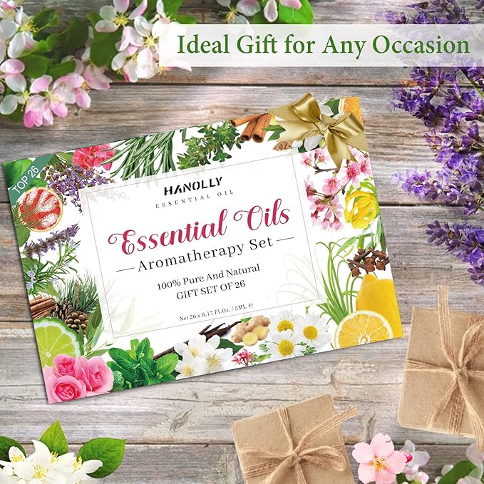 Essential Oils Set, Aromatherapy Essential Oil Kit for Diffuser, Massage, Skin Care (26 x 5ml) - Eucalyptus, Lavender, Tea Tree, Peppermint, Lemongrass, Frankincense, Cinnamon, Sandalwood