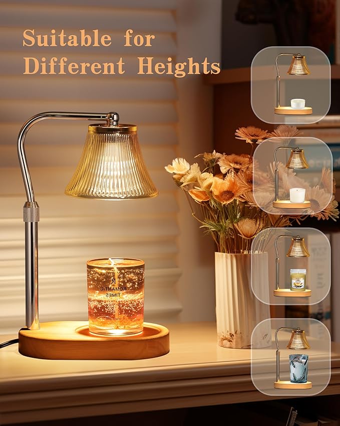 Candle Warmer Lamp, Candle Lamp Warmer with Timer & Dimmer, Adjustable Height, with 2 Bulbs, House Warming Home Bedroom Decor Birthday Gifts for Women Mom