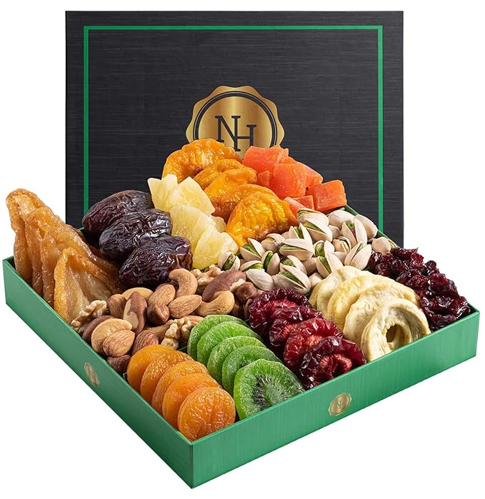 Dried Fruit & Nuts Gift Basket - Fresh Dried Fruit & Nuts Gift Basket - Assorted Food Gift Box for Birthday, Family, Sympathy, Men & Women.