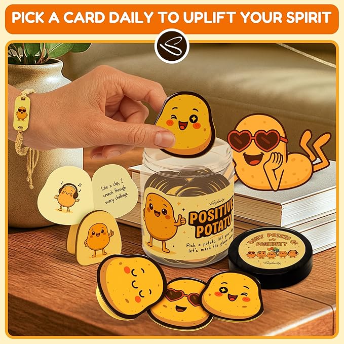 Emotional Support Potato Affirmation Jar - Funny Birthday Gifts For Women Friends Coworkers, Cute Positive Affirmations Cards Desk Decor, Back To School Teen Girl Gifts Trendy Stuff