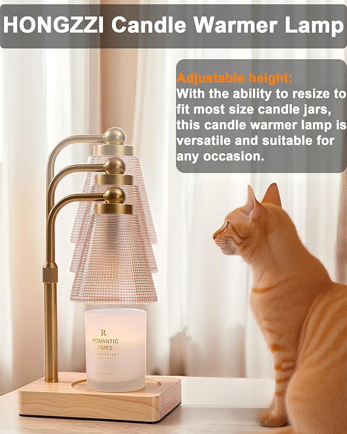 Candle Warmer Lamp - Electric Candle Warmer with Timer, Adjustable Height & Brightness, 2 Replacement Bulbs, 1-Year Warranty - Perfect for Jar Candles, Kitchen, Living Room, Bedroom (Gold)