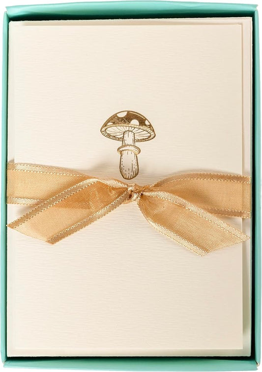 Graphique Mushroom Cards, Pack of 10 Cards with Envelopes, All Occasion Greetings, Blank Inside, Gold Foil Embossing, La Petite Press Collection Boxed Set, 3.25" x 4.75"