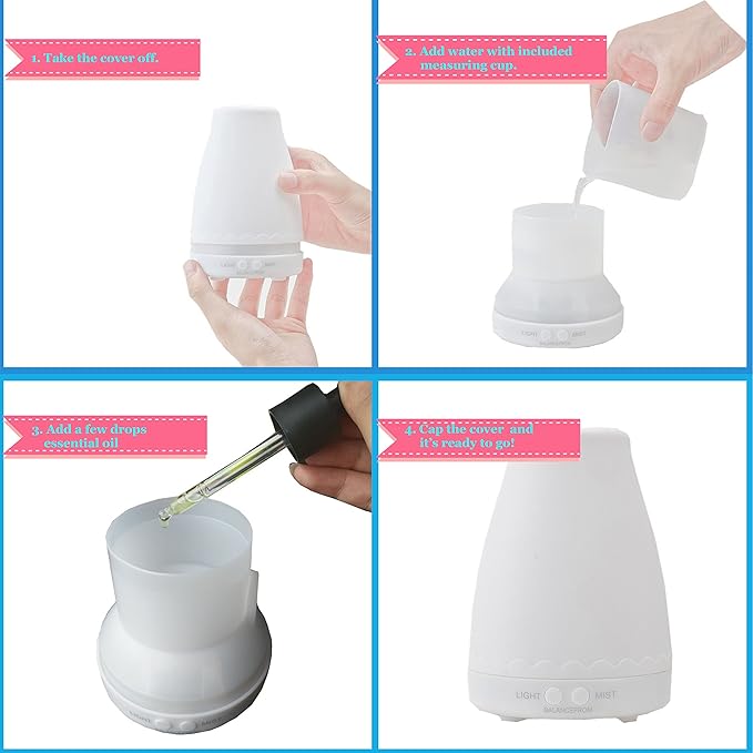 Elevon Essential Oil Diffuser, Aromatherapy Diffuser with Adjustable Mist Mode, 7 Color LED Lights, Waterless Auto Off for Bedroom, Home Office, Travel