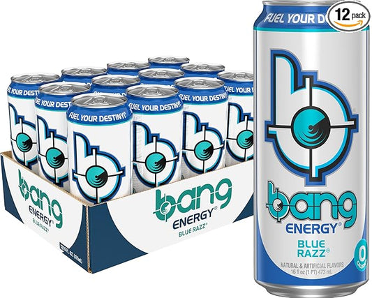 Bang Energy Blue Razz, Sugar-Free Energy Drink, 16-Ounce (Pack of 12)