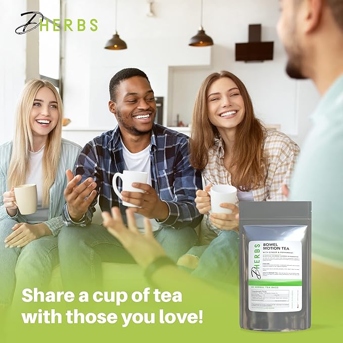 Dherbs Bowel Motion Tea Detox Drink, 20 Herbal Tea Bags (1 Pack) - Made with Senna Leaf, Ginger Root, Peppermint & More for Colon & Stomach Cleanse