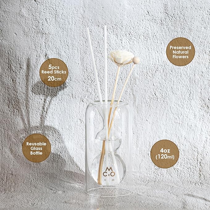 Empty Fragrance Glass Reed Diffuser Bottles with 5pcs Reed Diffuser Sticks,Luminous Base,Decorative Flower Bud Fragrance Accessories Use for DIY Replacement Reed Diffuser Sets,Gourd Shaped