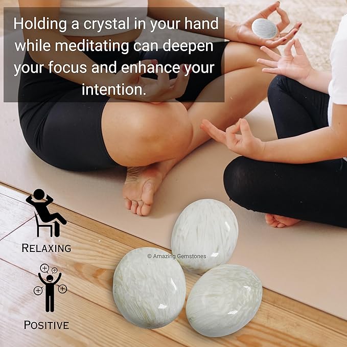 Amazing Gemstone Scolecite Crystals and Healing Stones - Large Palm Stone Crystals Piedra - Crystal for Good Luck, Balanced Positive Energy, Meditation - Unique Stocking Stuffers Gifts for Women, Men