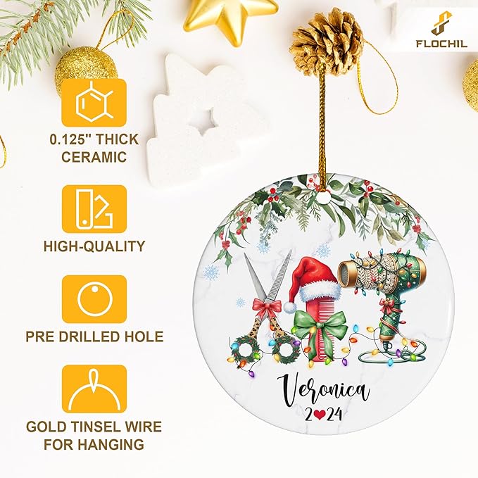 FLOCHIL Personalized Hairstylist Ornament, Custom Hairapist with Name, Hairdresser Ornaments for Christmas Tree, Gifts