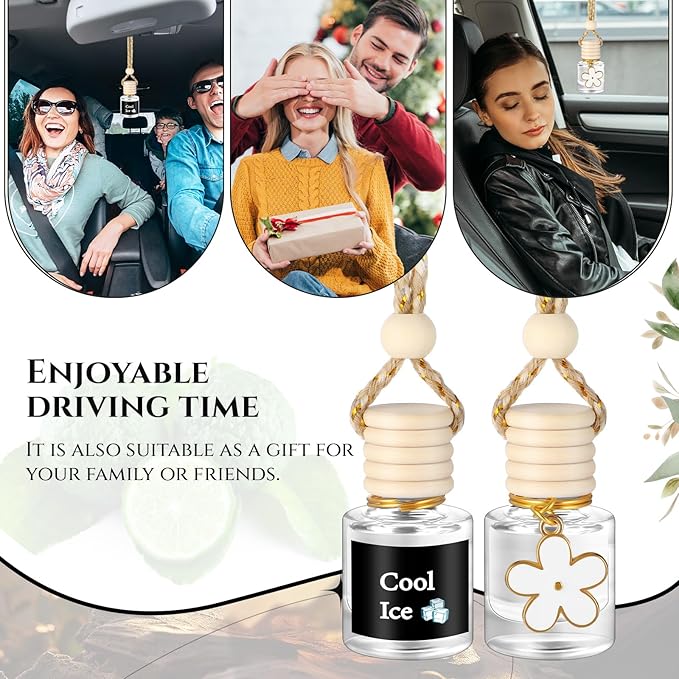 2 Sets Hanging Car Air Freshener and Essential Oil Diffuser, Car Air Freshener Daisy Essential Oil Diffuser Long Lasting Automobile Aromatherapy(White,Cool Ice)