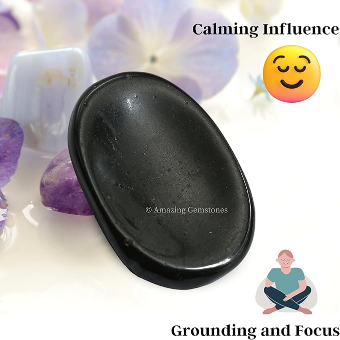 Amazing Gemstone Black Tourmaline Worry Stone, Healing Crystals - Piedra Crystal Fidget for Gift, Meditation, Calming, Relaxation, Stress Relief