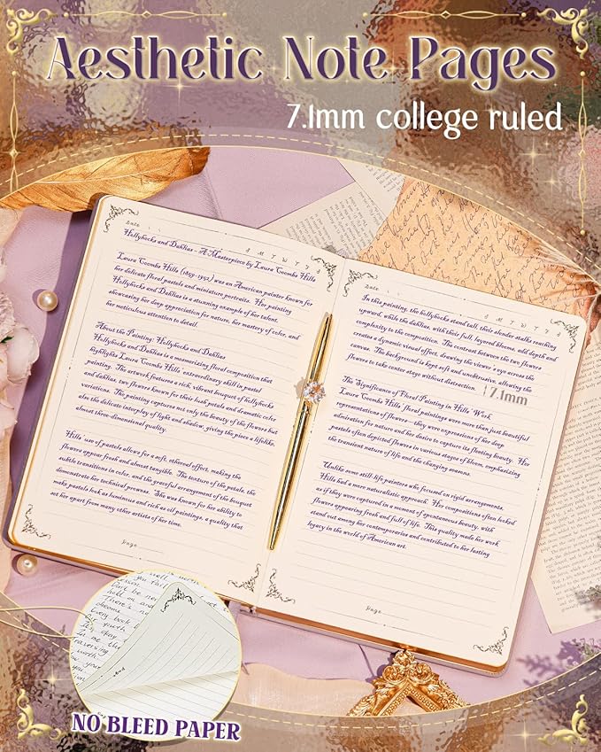 Thick Journal for Women & Girls, 360 Pages A5 Writing Journaling Notebook with Paintings, Women Journal for Writing, Vintage Journal with Gift Box & Pen for Girls Gift Ideas (Lavender Purple)