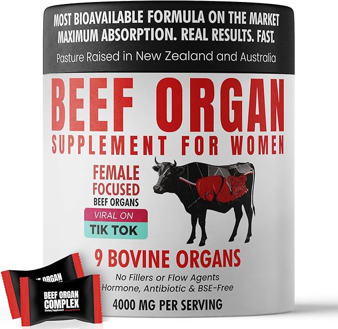 Beef Organ Supplement for Women | Grass Fed Beef Organs Liver Supplement | 9 Nutrient Rich Bovine Organs | Raised on New Zealand & Australian Pastures | No Fillers | Great Taste | 60 Gummies