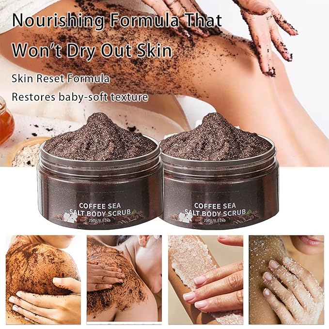 Coffee Body Scrub with Sea Salt – Natural Coffee Scrub & Exfoliating Body Scrubber, Helps Remove Dead Skin for Smooth Texture, 8.81oz (250g)