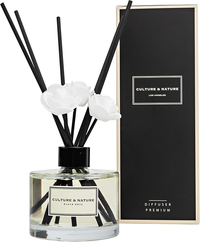 CULTURE & NATURE Reed Diffuser Set 6.7oz (200ml) Black Rose Scented Diffuser with Sticks Home Fragrance Reed Diffuser for Bathroom Shelf Decor