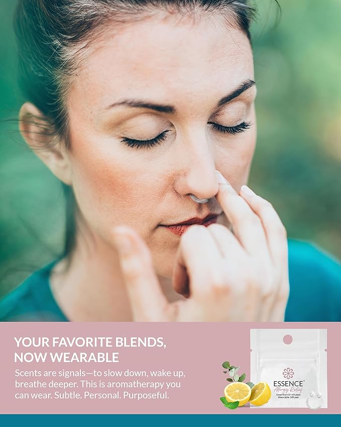 Essence Wearable Aromatherapy Nasal Diffuser – Allergy Relief Essential Oil Nose Ring – Personal Scent Clip for Travel, Work & Everyday Use – Made in USA (3 Pack)