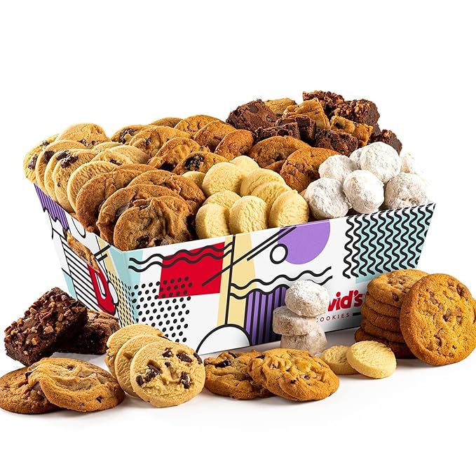 David Cookies Gift Basket for Families Food Christmas Gift - Large Crate Assorted Cookies for Sharing - Fresh Gourmet Cookies for Holidays