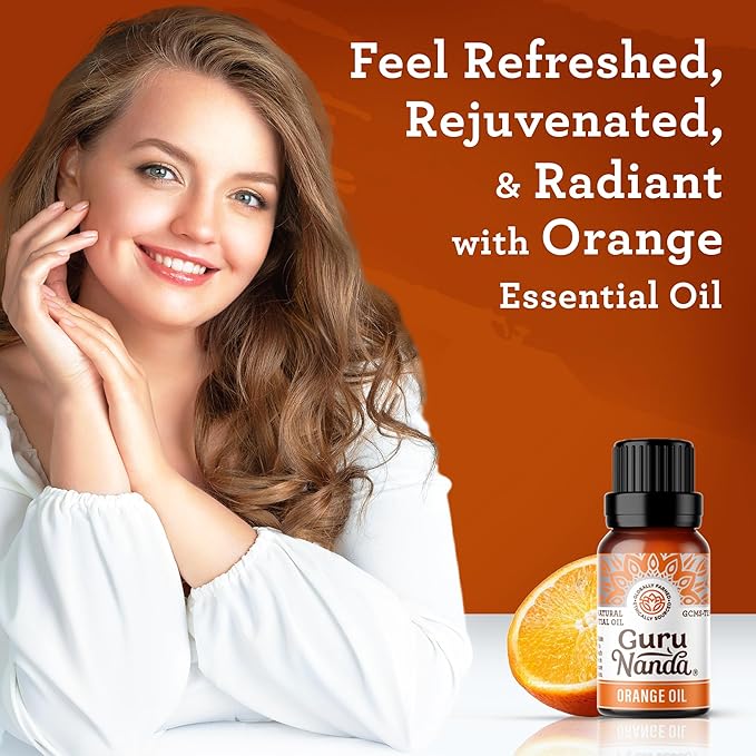 GuruNanda Orange Essential Oil, 100% Pure, Natural & Undiluted Aromatherapy Oil for Diffusers & DIY Recipes, Uplifts Mood & Supports Glowing Skin (0.5 Fl Oz)