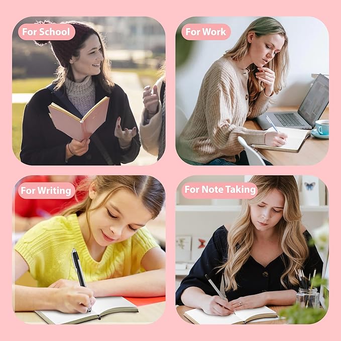 CAGIE 4 Pack Lined Journal Notebook for Women and Girls 256 Pages Cute Diary with Heart-Shaped Leather Journals for Writing A5 Soft Cover Notebooks for Work School, Pink