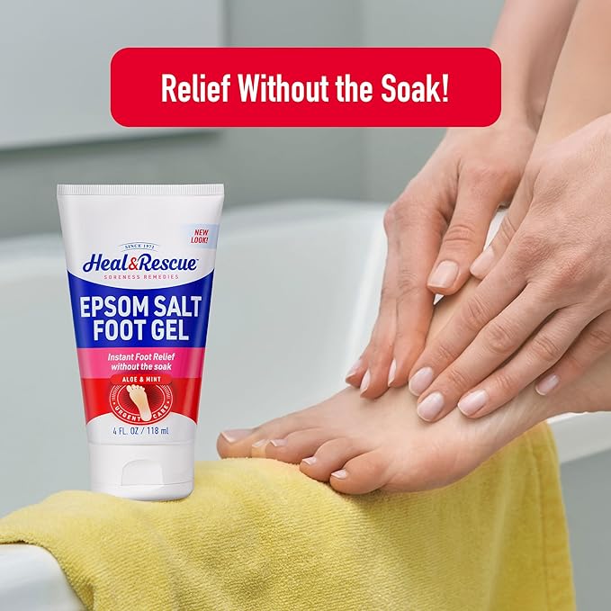Heal&Rescue Epsom Salt Foot Gel, 4 Ounce, Soothing Relief for Painful, Tired, Aching Feet, Ditch the Foot Bath for Instant Relief