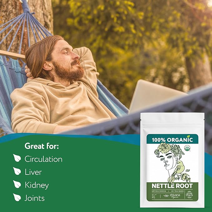 Organic Stinging Nettle Root Tea (40 Tea Bags) - Traditionally Used Herbal Tea for Men’s Health - Supports Prostate, Hormonal Balance & Energy - Té de Raíz de Ortiga