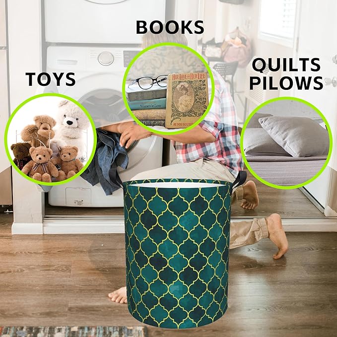 Laundry Basket Moroccan Mosaic Laundry Hamper Large Laundry Basket Storage Basket Tote Bag Collapsible Organizer Basket for Bathroom,Laundry,Bedroom 17.3 x16.5 Inch