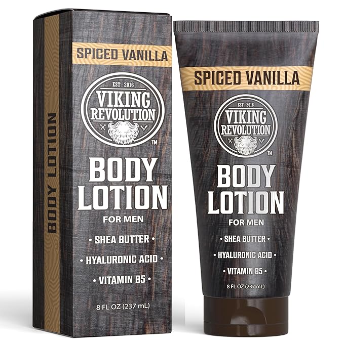 Viking Revolution Spiced Vanilla Body Lotion for Men – Mens Lotion for Dry Skin with Shea Butter, Hyaluronic Acid and Vitamin B5 – Nourishing Mens Body Lotion for Hydrated and Smooth Skin - 8oz,1 Pack