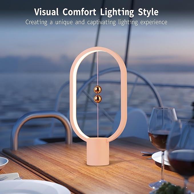 Heng Balance Light, USB Powered LED Table lamp, Creative, Magnetic Switch Night Light, dimmable Eye Protection Table lamp, Used for Gifts, Decoration Bedside, Dormitory and Office（Pink）