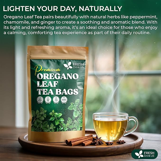 FreshDrinkUS, Oregano Leaf Tea | 75 Tea Bags – Pure Herbal Infusion from Origanum vulgare - Naturally Bold & Aromatic Flavor - Premium Quality, Sustainably Sourced. Vegan