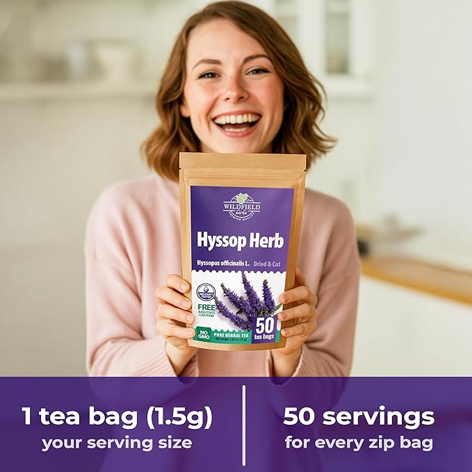 50 Bags Hyssop Dried Herb Hyssop Tea Herbal (Hyssópus Officinális) - 50 Count 1.5 g Tea Bag Herb Hyssops Hissop Hysopp Hisopo