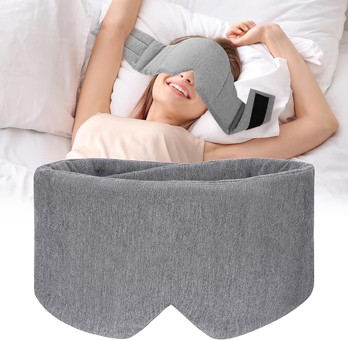 FRESHME Weighted Eye Mask for Sleeping - Gray Blackout (0.7lb/11oz) Cotton Heavy Weighted Eye Pillow for Men Women, Oversize Large Soft Sleep Face Eyes Cover with Nose Pad for Sidesleeper